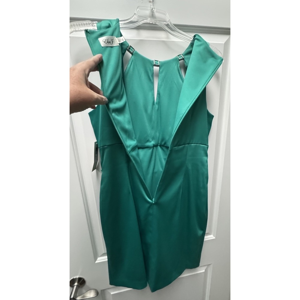 NWT Eliza J Emerald Green Satin Sheath Dress - Jeweled Neckline - Size 14 - Picture 6 of 9